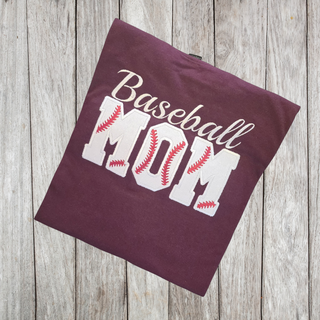 Baseball Mom Glitter Appliqued T-Shirt