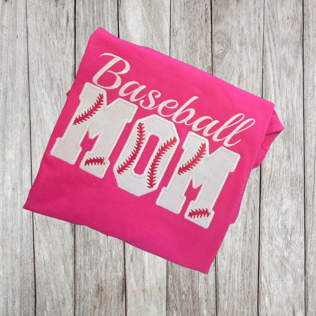 Baseball Mom Glitter Appliqued T-Shirt